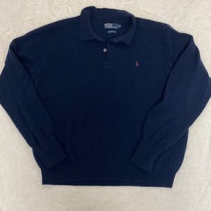 Polo Ralph Lauren 100% lambswool navy collared sweater. Size XXL